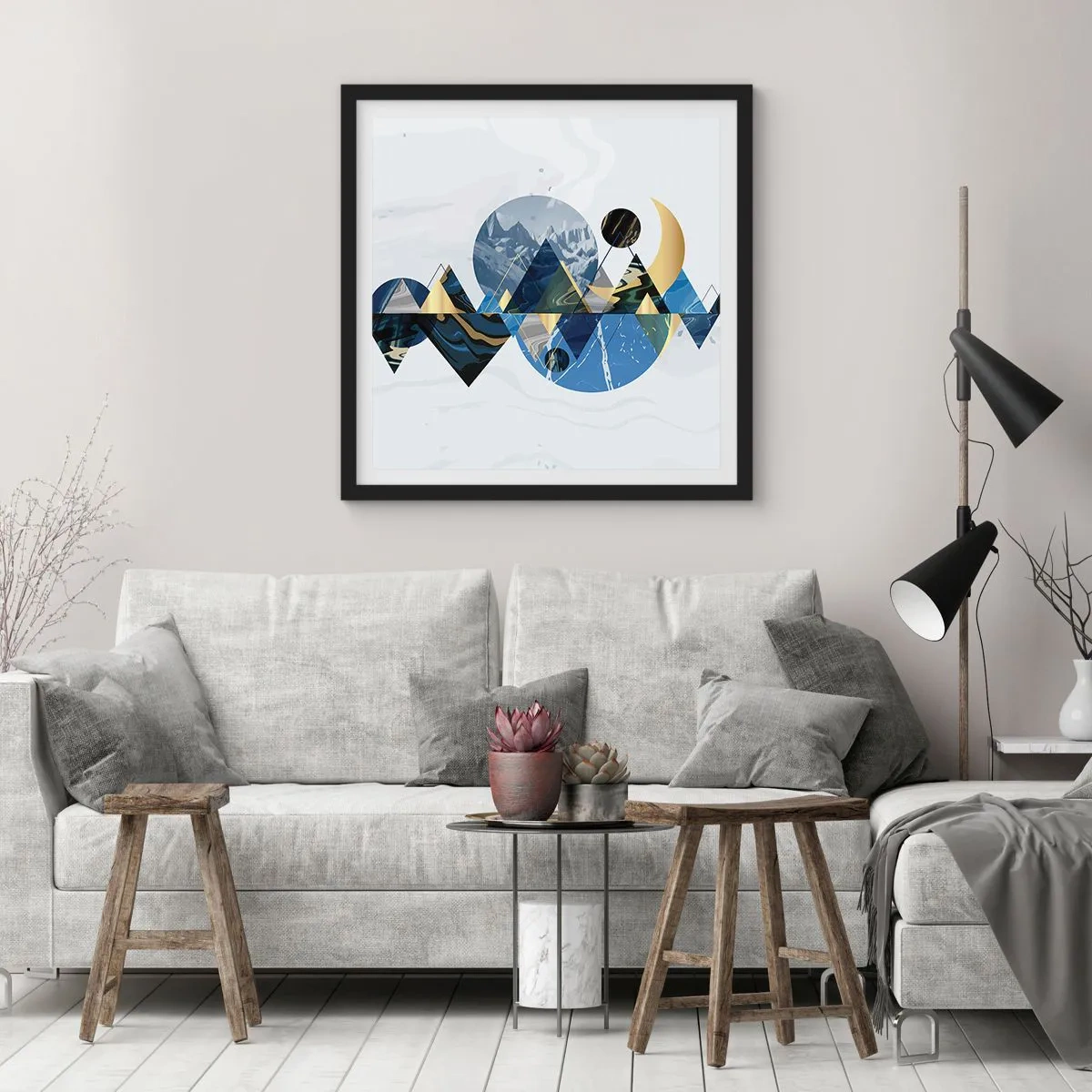 Poster in einem schwarzem Rahmen - Geometrische Landschaft - 60x60 cm
