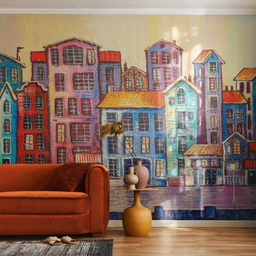 Selbstklebende Fototapete Deluxe Sticker - Stadt wie aus einem Märchen - Stück, Mietshäuser, Stadt - 250x175 cm
