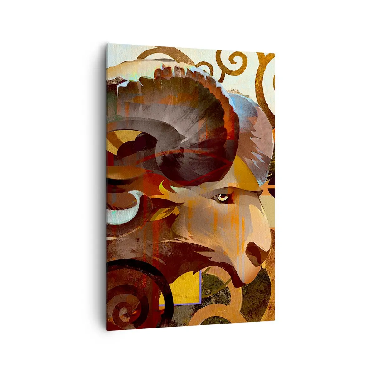 Bild auf Leinwand - Leinwandbild - Ein symbolischer Widder in einer abstrakten Komposition - 80x120cm - Magie - Religionen - Rituale - Moderne Wanddekoration für Wohnzimmer und Schlafzimmer ARTTOR