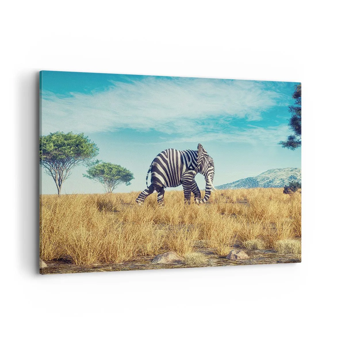 Bild auf Leinwand - Leinwandbild - Zebra in einer afrikanischen Landschaft - 120x80cm - Grau ist nicht mehr in Mode - Moderne Wanddekoration für Wohnzimmer und Schlafzimmer ARTTOR