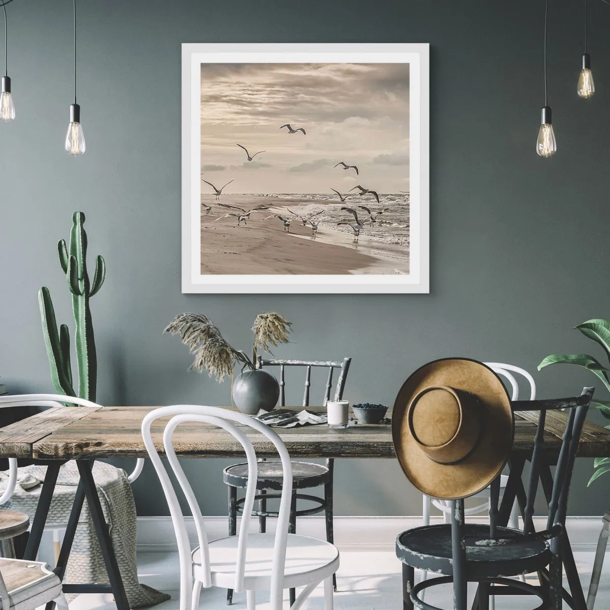 Poster in einem weißen Rahmen - Meeresrauschen, Vogelgesang - 30x30 cm