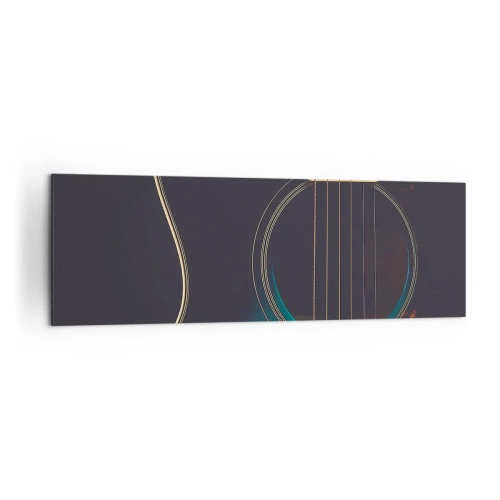 Bild auf Leinwand - Leinwandbild - Akustikgitarre in dunklem, elegantem Licht - 160x50cm - Einen Moment bevor es ertönt - Moderne Wanddekoration für Wohnzimmer und Schlafzimmer ARTTOR