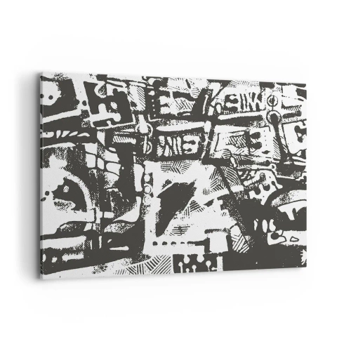 Bild auf Leinwand - Leinwandbild - Abstraktes monochromes Retro-Muster - 100x70cm - Ordnung oder Chaos? - Moderne Wanddekoration für Wohnzimmer und Schlafzimmer ARTTOR
