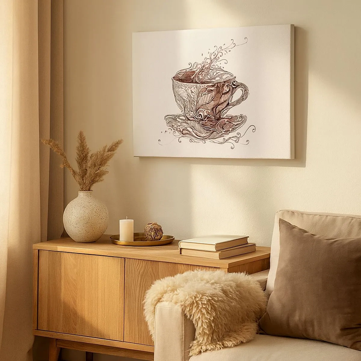 Bild auf Leinwand - Leinwandbild - Dekorative Kaffeetasse mit kunstvollem Muster - 70x50cm - Tee für alles - Moderne Wanddekoration für Wohnzimmer und Schlafzimmer ARTTOR