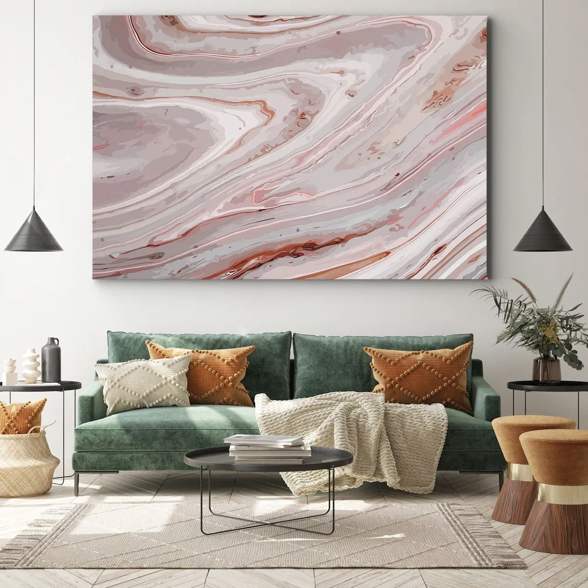 Bild auf Leinwand - Leinwandbild - Abstrakte Wellen in zarten Rosa- und Beigetönen - 70x50cm - Rosa Flüssigkeit - Moderne Wanddekoration für Wohnzimmer und Schlafzimmer ARTTOR