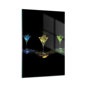Glasbild - Bild auf glas - Bunte Getränke in Gläsern auf schwarzem Hintergrund - 50x70cm - Farben der Freude in Kristallglas - Moderne Wanddekoration für Wohnzimmer und Schlafzimmer ARTTOR