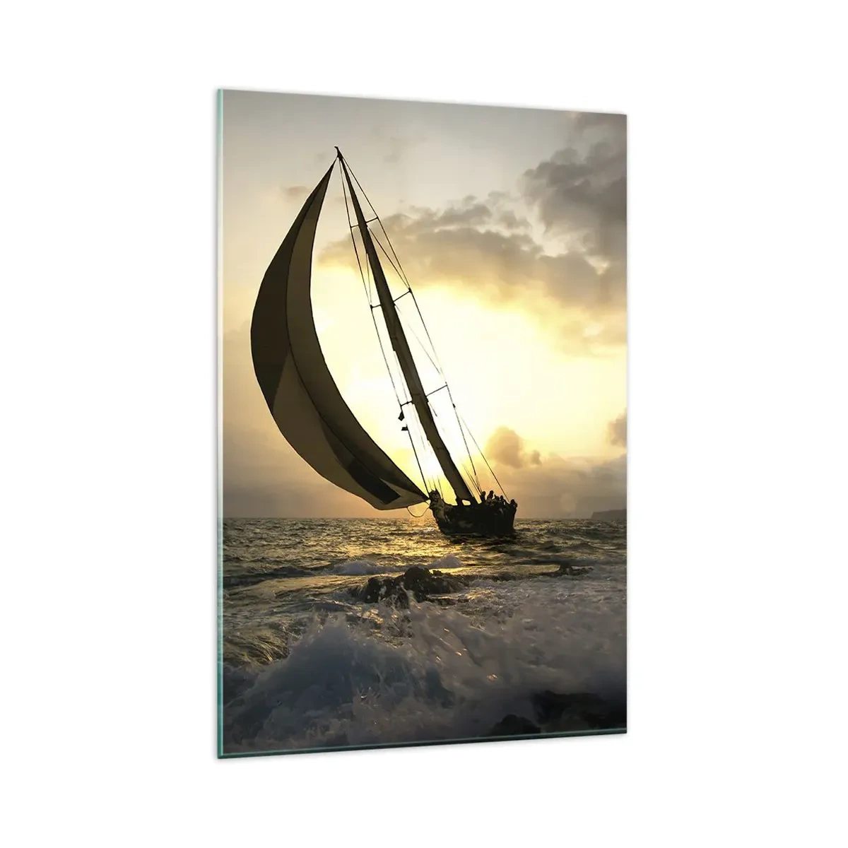 Glasbild - Bild auf glas - Segelboote auf See bei Sonnenuntergang - 80x120cm - Mit dem Wind und gegen den Wind - Moderne Wanddekoration für Wohnzimmer und Schlafzimmer ARTTOR