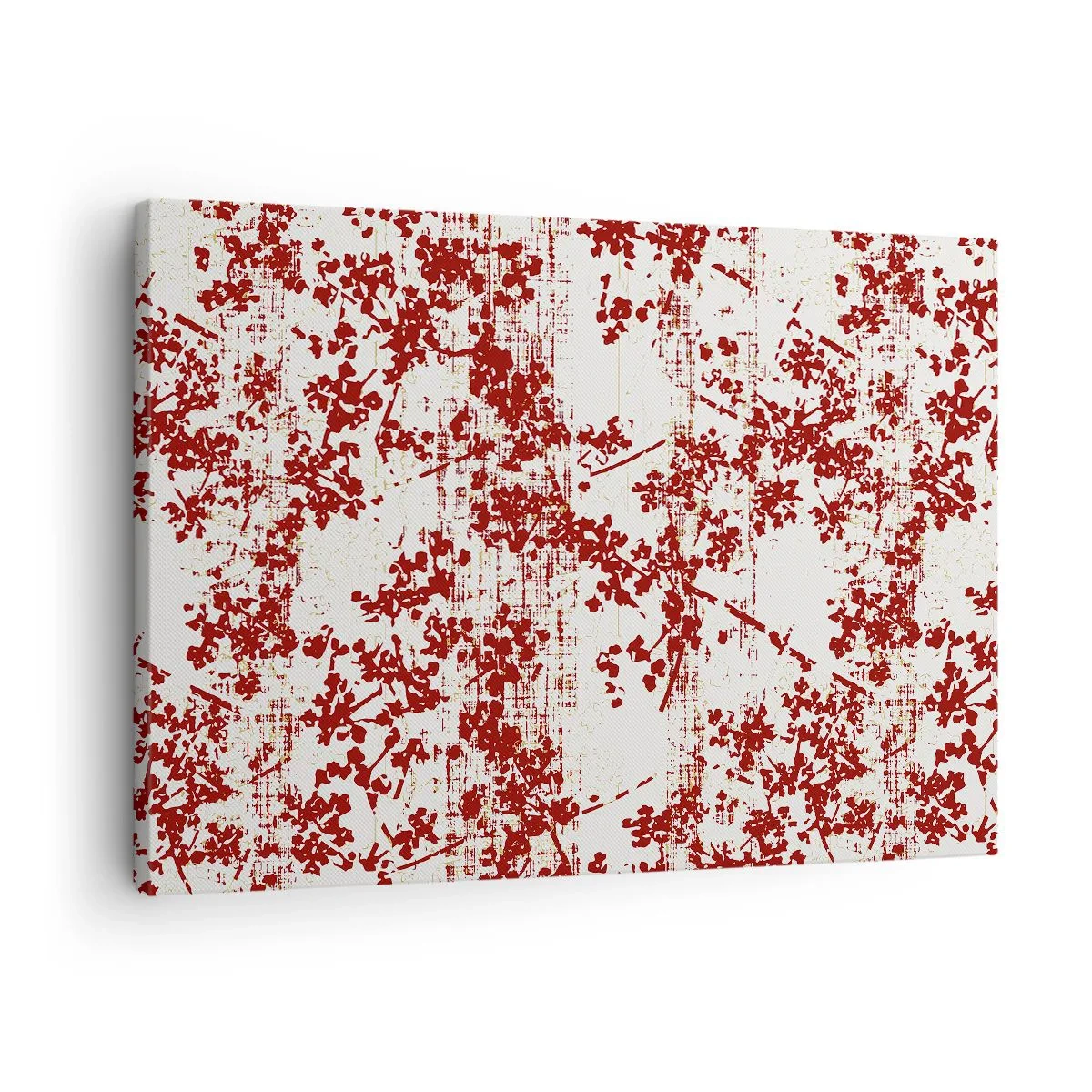 Bild auf Leinwand - Leinwandbild - Rote Blumen auf weißem Hintergrund im künstlerischen Stil - 70x50cm - Wie alter Perkal - Moderne Wanddekoration für Wohnzimmer und Schlafzimmer ARTTOR