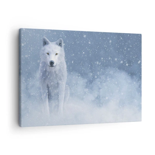 Bild auf Leinwand - Leinwandbild - Weißer Wolf in einer verschneiten Landschaft - 70x50cm - In Winterstimmung - Moderne Wanddekoration für Wohnzimmer und Schlafzimmer ARTTOR