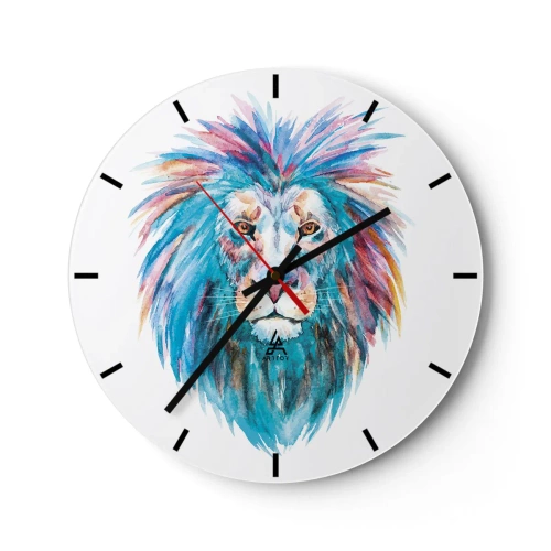 Wanduhr - Glasuhr - Aquarell Löwenkopf in Blau und Pink - 30x30cm - Eine elektrisierende Aura - Moderne Wanddekoration für Wohnzimmer, Küche und Schlafzimmer ARTTOR