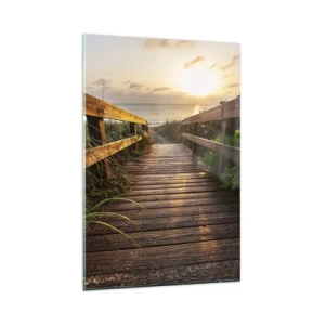 Glasbild - Bild auf glas - Holzsteg zum Strand bei Sonnenuntergang - 80x120cm - Und direkt ans Ufer - Moderne Wanddekoration für Wohnzimmer und Schlafzimmer ARTTOR