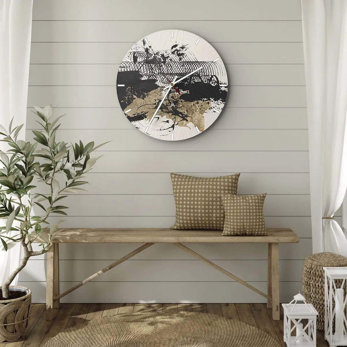 Wanduhr - Glasuhr - Abstrakte Komposition aus Schwarz, Gold und Weiß - 30x30cm - Komposition mit Leidenschaft - Moderne Wanddekoration für Wohnzimmer, Küche und Schlafzimmer ARTTOR