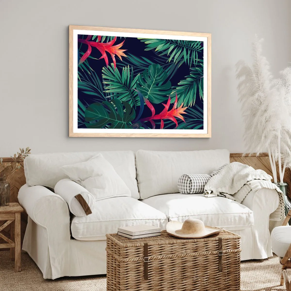 Poster in einem Rahmen aus heller Eiche - Im Grünen in Flammen gehen - 50x40 cm