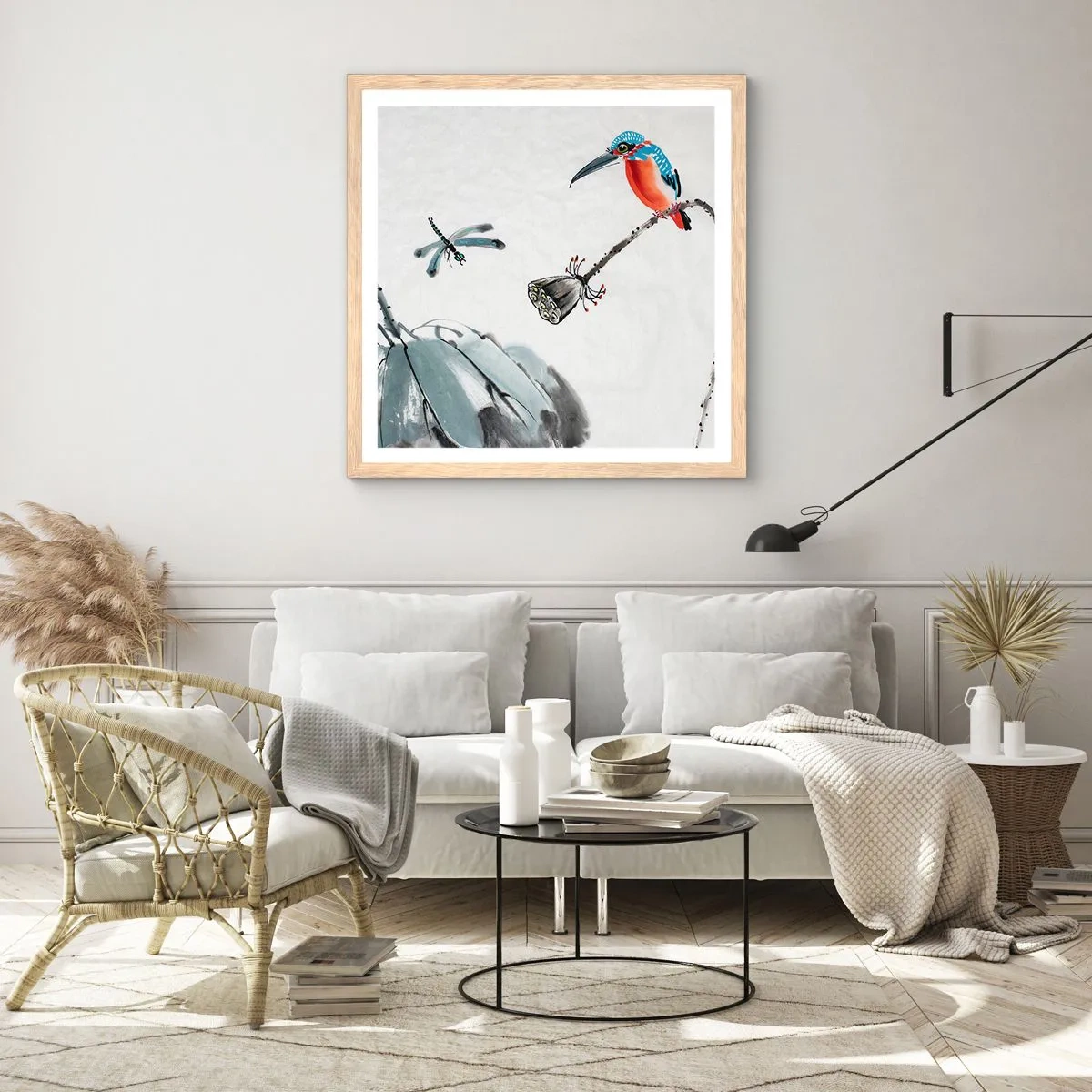 Poster in einem Rahmen aus heller Eiche - Das Leben der Wiese - 50x50 cm