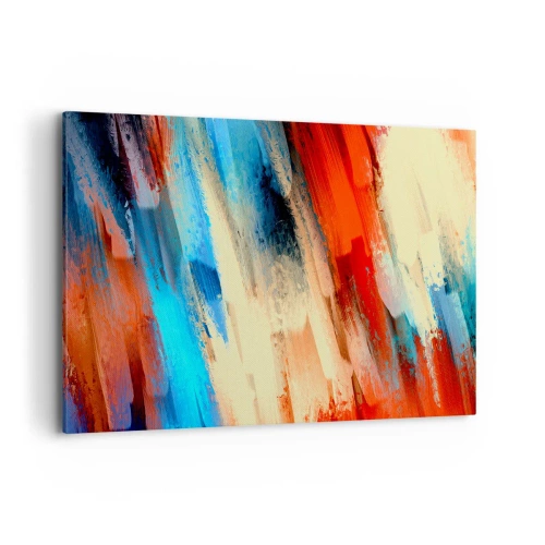 Bild auf Leinwand - Leinwandbild - Abstrakter Pinselstrich in Blau- und Orangetönen - 120x80cm - Eine Kaskade von Farben - Moderne Wanddekoration für Wohnzimmer und Schlafzimmer ARTTOR