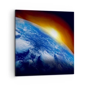 Bild auf Leinwand - Leinwandbild - Sonnenaufgang über dem blauen Planeten - 50x50 cm