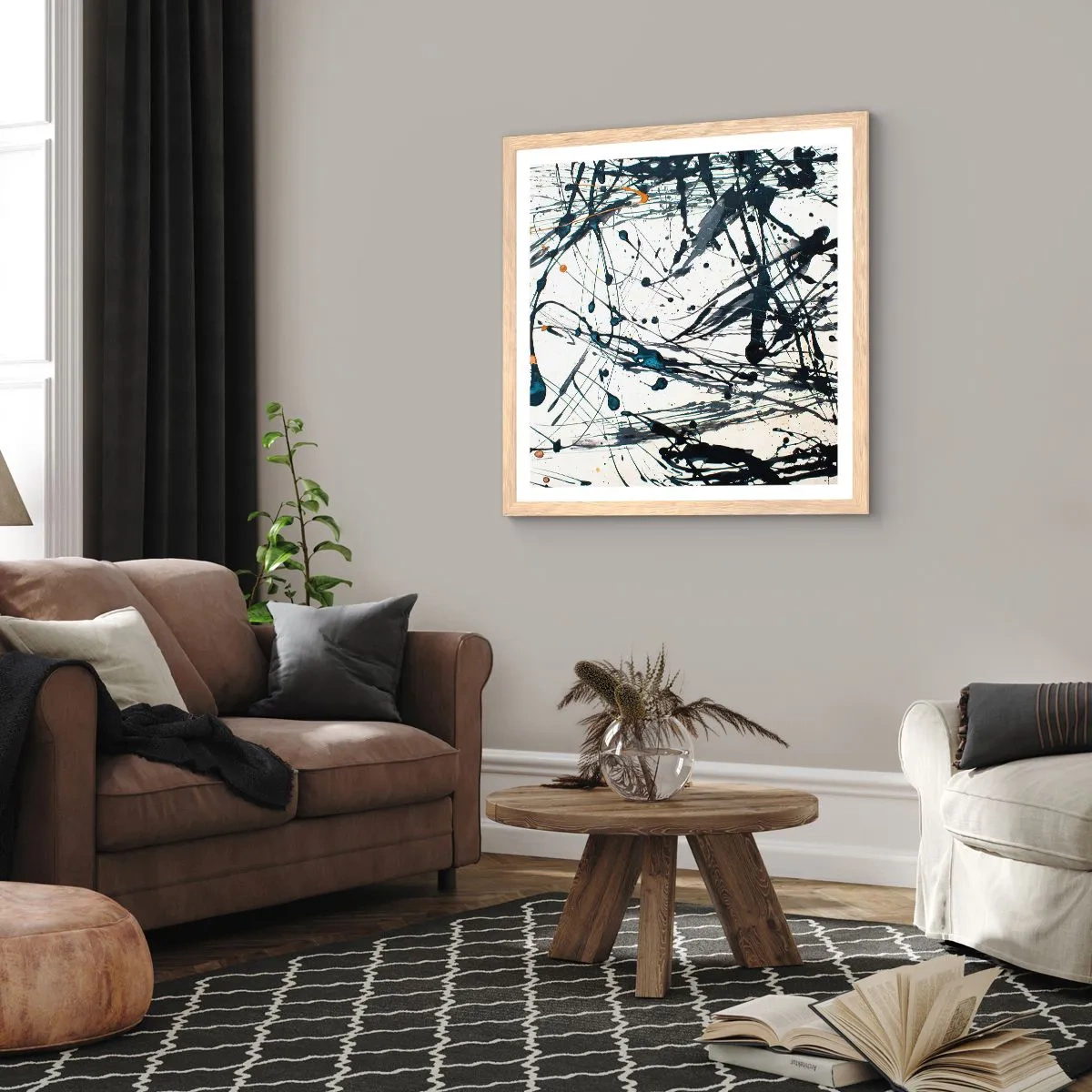 Poster in einem Rahmen aus heller Eiche - Expressionistische Abstraktion - 60x60 cm