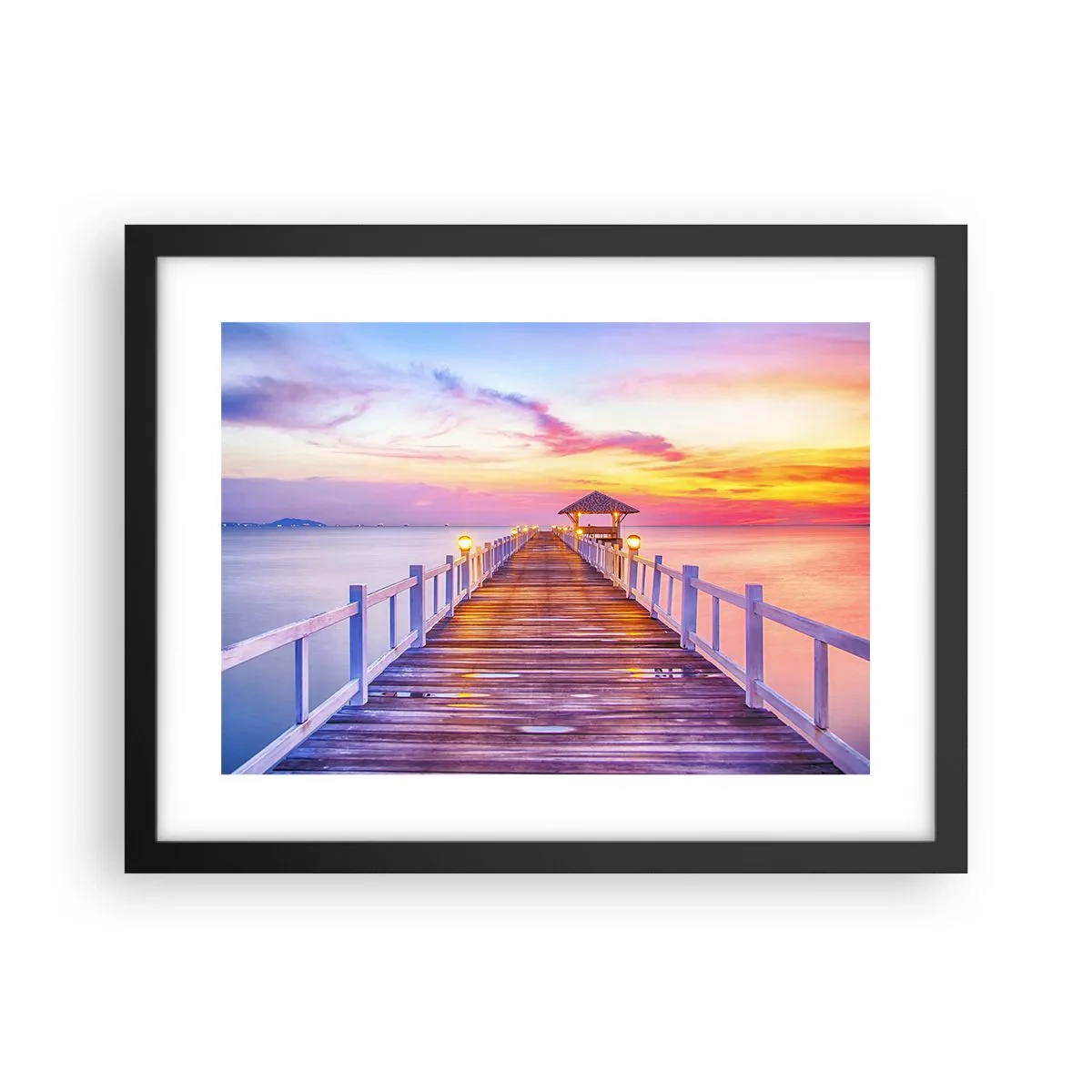 Poster in einem schwarzem Rahmen - Die lila-goldene Stille des Abends - 40x30 cm