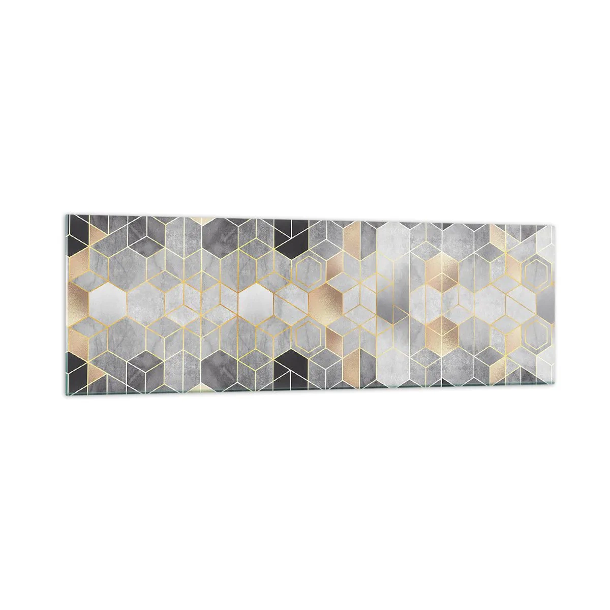 Glasbild - Bild auf glas - Geometrisches Muster in goldenen Farbtönen - 160x50cm - Diamant-Komposition - Moderne Wanddekoration für Wohnzimmer und Schlafzimmer ARTTOR