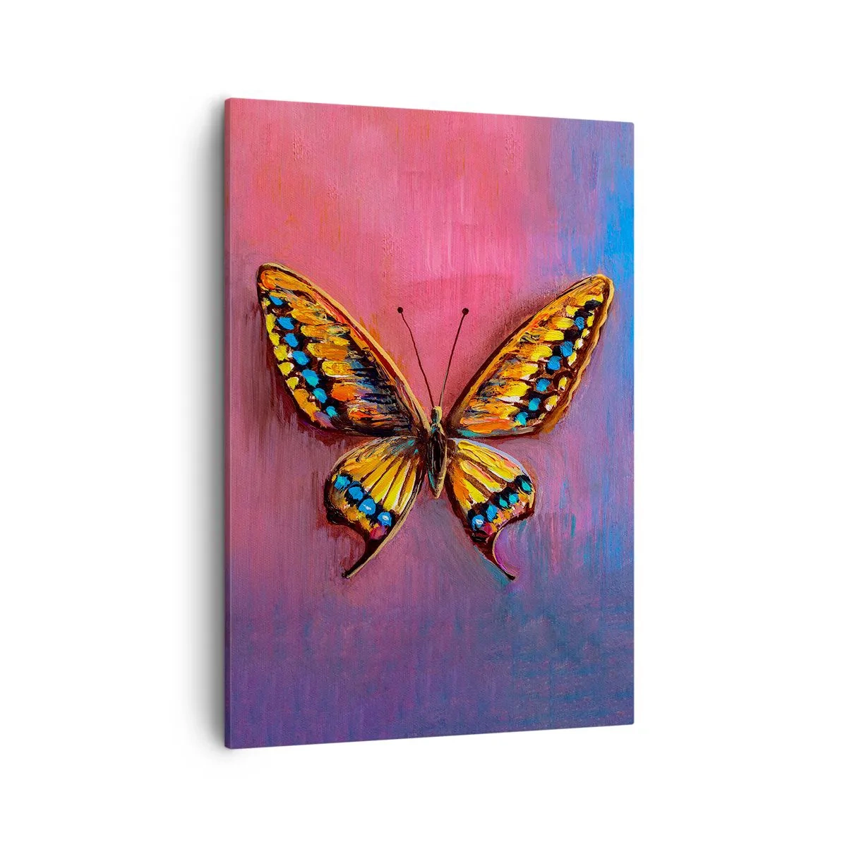 Bild auf Leinwand - Leinwandbild - Bunter Schmetterling auf abstraktem Hintergrund - 50x70cm - Ein Juwel der Natur - Moderne Wanddekoration für Wohnzimmer und Schlafzimmer ARTTOR