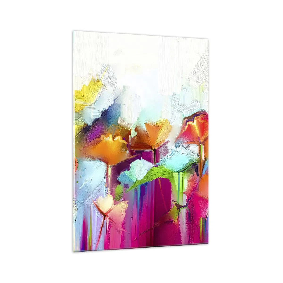 Glasbild - Bild auf glas - Abstrakte bunte Blumen auf hellem Hintergrund - 70x100cm - Der Regenbogen ist aufgeblüht - Moderne Wanddekoration für Wohnzimmer und Schlafzimmer ARTTOR