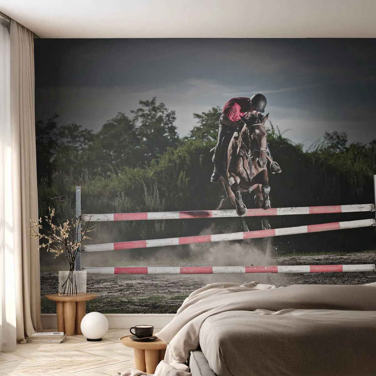 Fototapete Premium Canvas - Gemeinsam zum Sieg - Tiere, Pferd, Sport - 500x350 cm