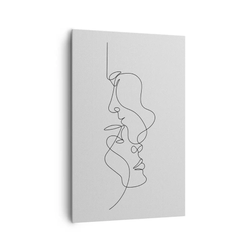 Bild auf Leinwand - Leinwandbild - Eine minimalistische Zeichnung von zwei Gesichtern in einer Linie. - 80x120cm - Die Hitze bitterer Begierden - Moderne Wanddekoration für Wohnzimmer und Schlafzimmer ARTTOR