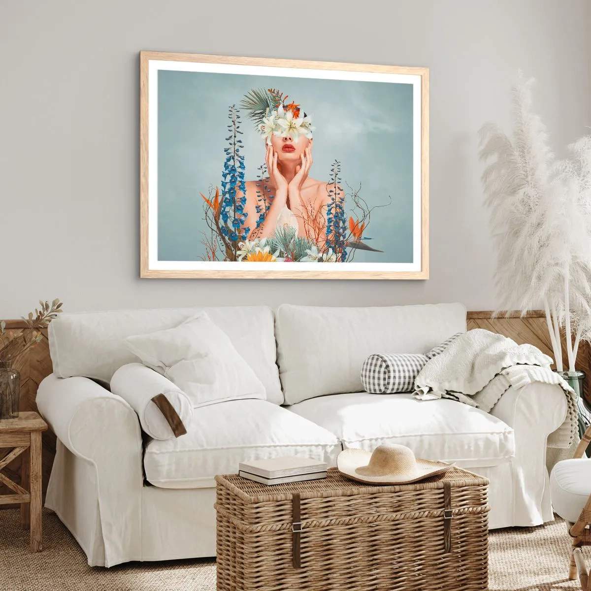 Poster in einem Rahmen aus heller Eiche - Frau - Blume - 50x40 cm