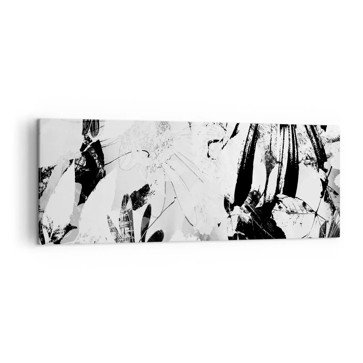 Bild auf Leinwand - Leinwandbild - Schwarz-weiße abstrakte Blumen im minimalistischen Stil - 140x50cm - Herbst negativ - Moderne Wanddekoration für Wohnzimmer und Schlafzimmer ARTTOR