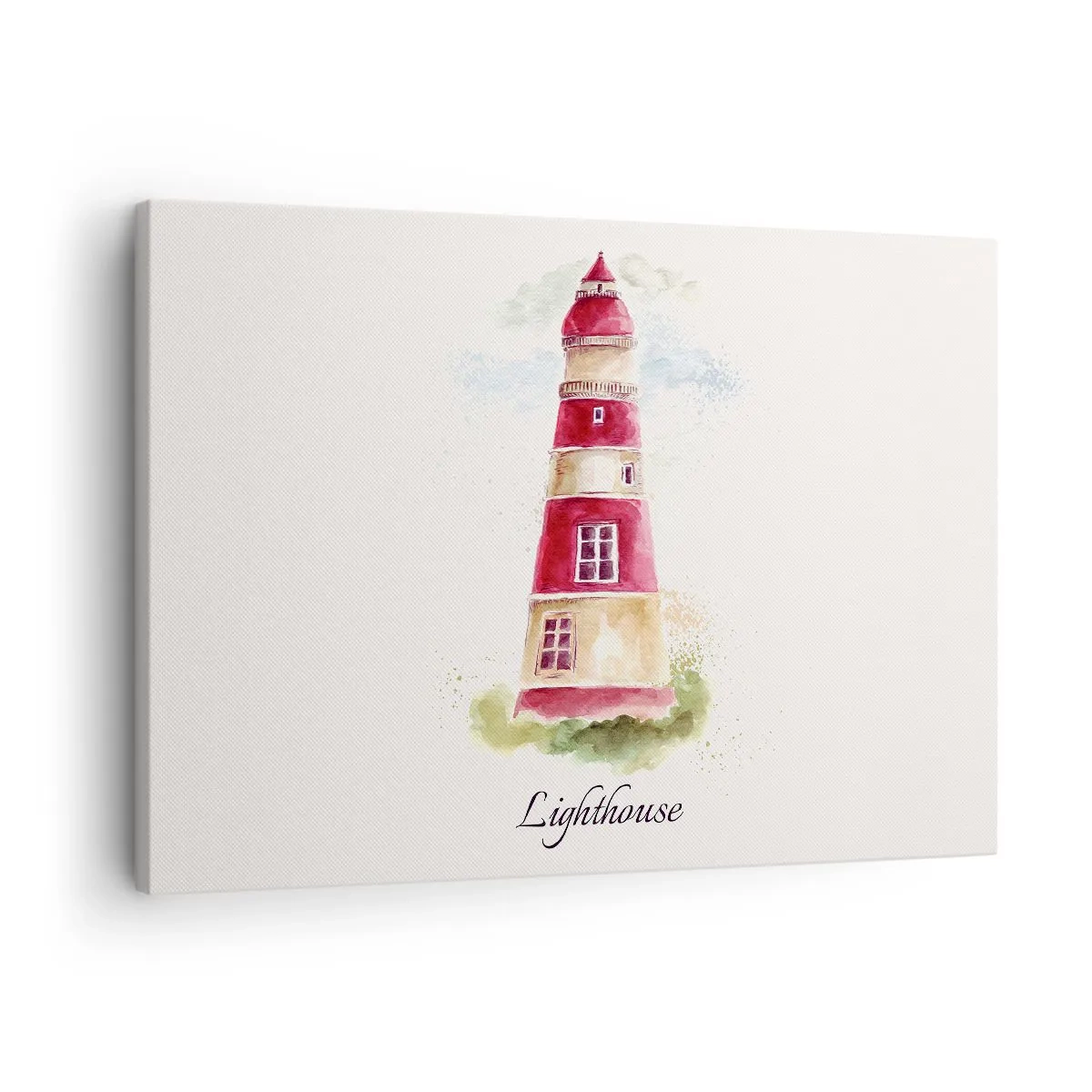 Bild auf Leinwand - Leinwandbild - Ein Aquarell eines Leuchtturms auf hellem Hintergrund mit einer Inschrift - 70x50cm - Das Wetter ringsum ist immer gut - Moderne Wanddekoration für Wohnzimmer und Schlafzimmer ARTTOR