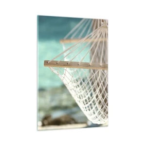 Glasbild - Bild auf glas - Eine Hängematte mit Blick auf das türkisfarbene Wasser - 80x120cm - Zeit zum Entspannen - Moderne Wanddekoration für Wohnzimmer und Schlafzimmer ARTTOR