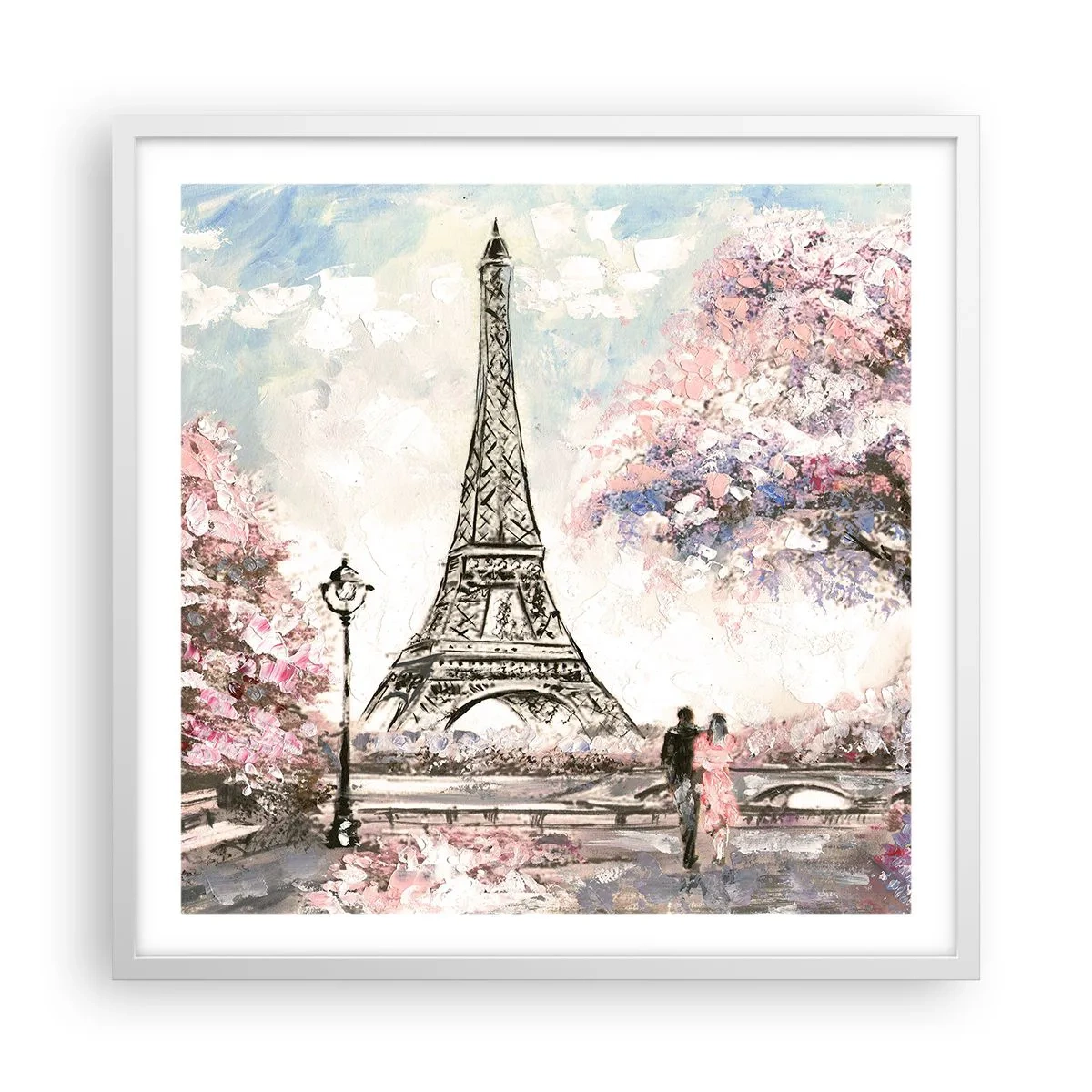 Poster in einem weißen Rahmen - Aprilspaziergang durch Paris - 60x60 cm