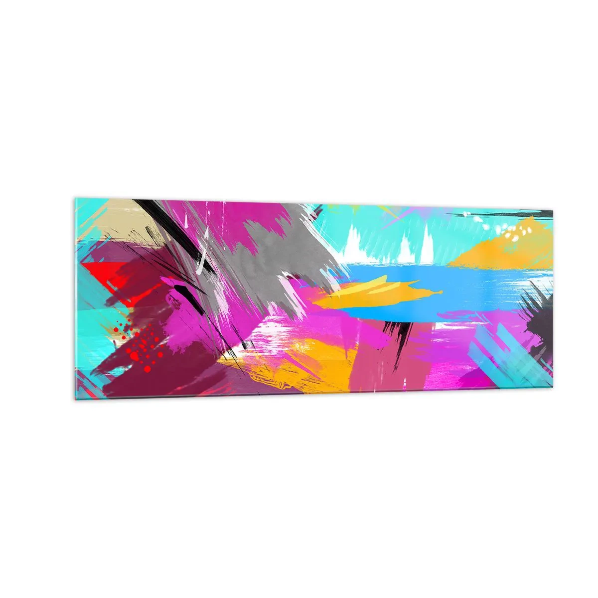 Glasbild - Bild auf glas - Dynamische Abstraktion in intensiven Farben - 140x50cm - Und nochmal und nochmal und nochmal wieder - Moderne Wanddekoration für Wohnzimmer und Schlafzimmer ARTTOR
