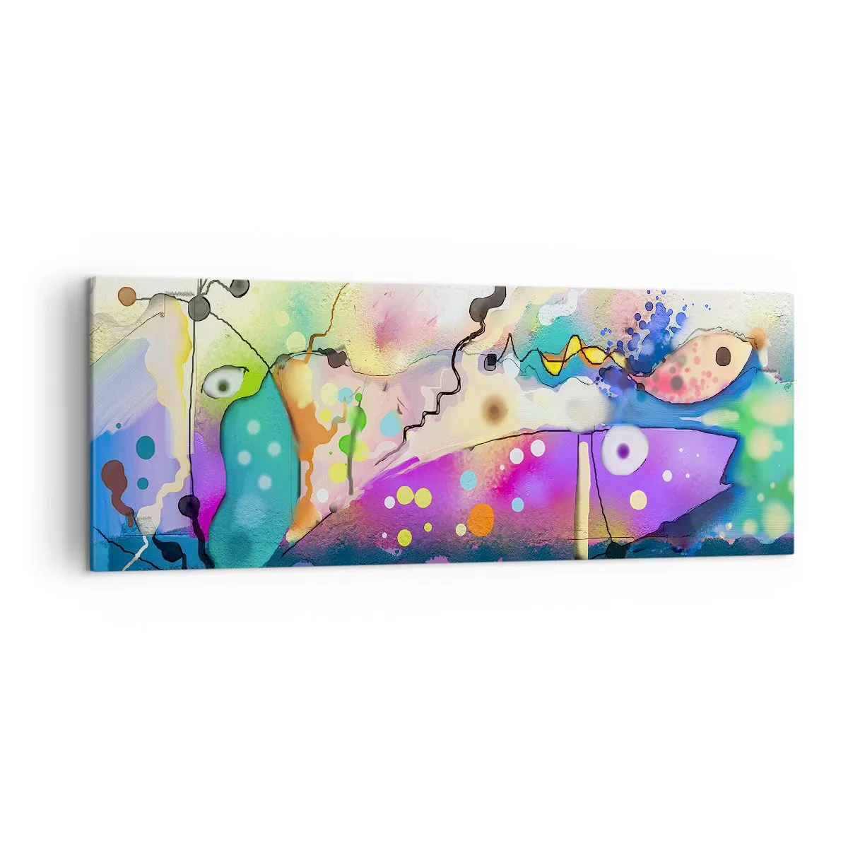 Bild auf Leinwand - Leinwandbild - Abstrakter Fisch in einer farbenfrohen, surrealen Komposition - 140x50cm - Es fehlen die Worte! - Moderne Wanddekoration für Wohnzimmer und Schlafzimmer ARTTOR