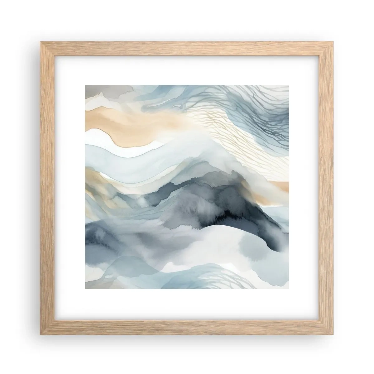 Poster in einem Rahmen aus heller Eiche - Verschneite und neblige Abstraktion - 30x30 cm