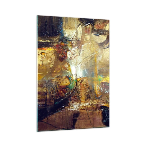 Glasbild - Bild auf glas - Abstrakte Komposition in Gold- und Brauntönen - 50x70cm - Kalt, wärmer, heiß - Moderne Wanddekoration für Wohnzimmer und Schlafzimmer ARTTOR