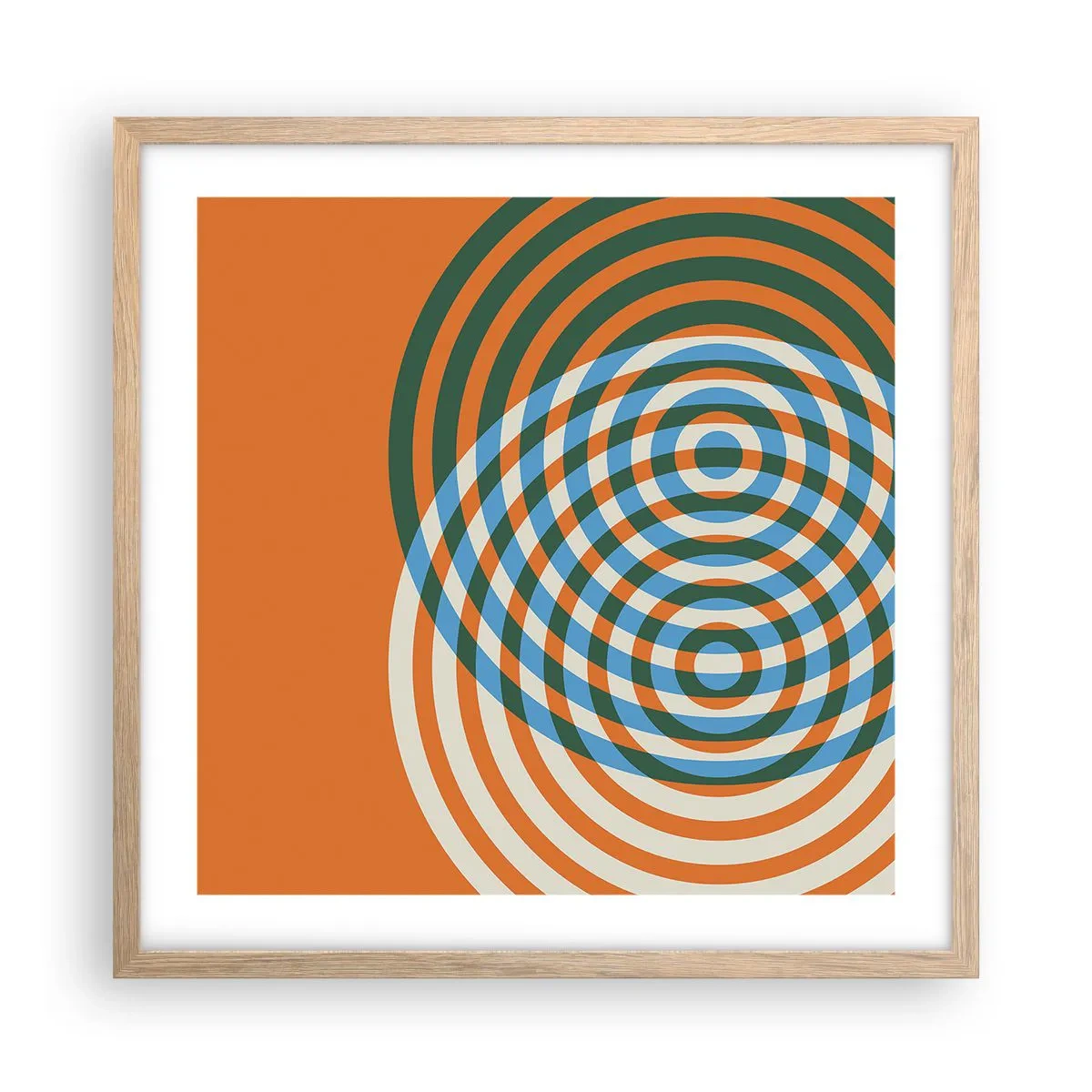 Poster in einem Rahmen aus heller Eiche - Abstrakte kreisförmige Variation - 50x50 cm