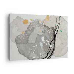 Bild auf Leinwand - Leinwandbild - Organische Formen in Grautönen mit Akzenten in Schwarz und Gold - 70x50cm - Organische Komposition - Moderne Wanddekoration für Wohnzimmer und Schlafzimmer ARTTOR