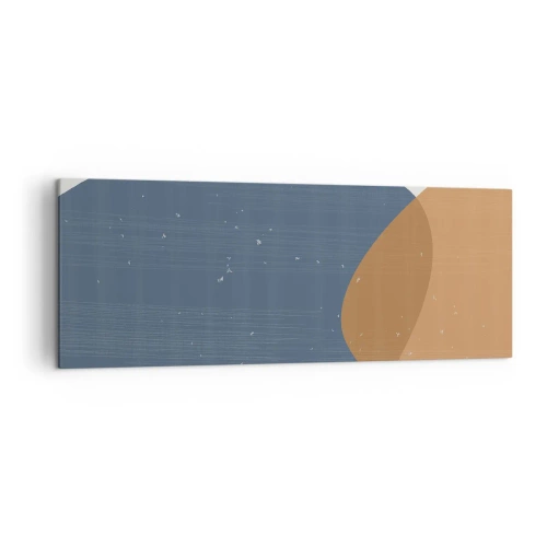 Bild auf Leinwand - Leinwandbild - Eine minimalistische geometrische Komposition in Blau- und Orangetönen. - 140x50cm - Ovale und Einflüsse - Moderne Wanddekoration für Wohnzimmer und Schlafzimmer ARTTOR