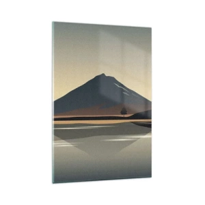 Glasbild - Bild auf glas - Minimalistische Berglandschaft mit Spiegelung im Wasser - 80x120cm - Spiegelreflexion - Moderne Wanddekoration für Wohnzimmer und Schlafzimmer ARTTOR