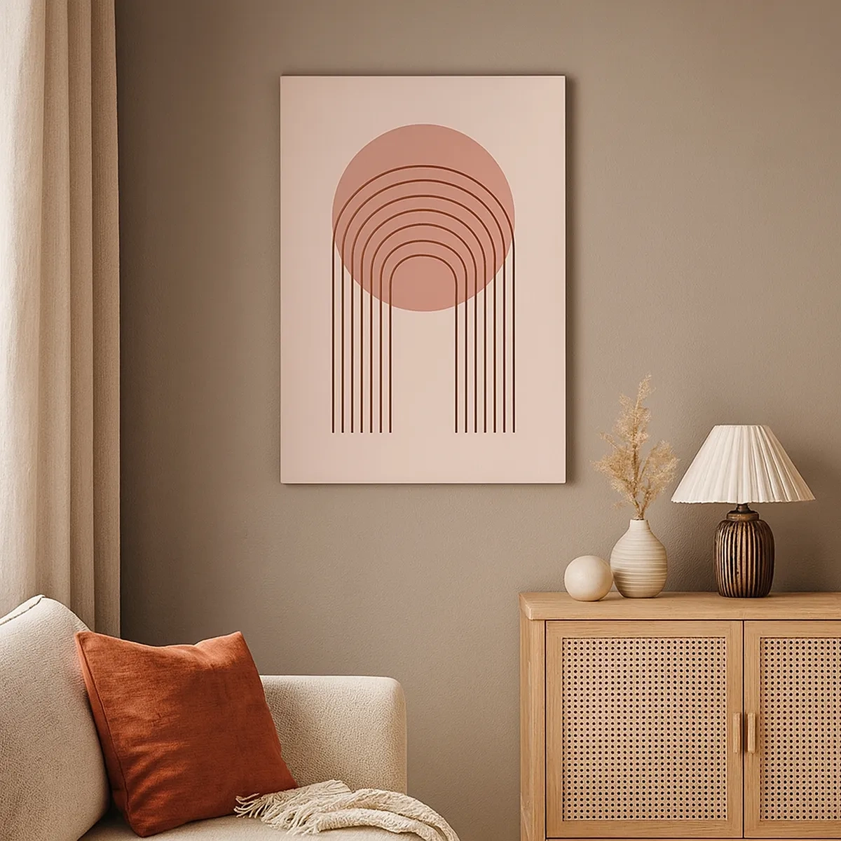 Bild auf Leinwand - Leinwandbild - Abstraktes Motiv mit rosa Kreisen und Linien - 50x70cm - Unwiderstehliche Anziehungskraft - Moderne Wanddekoration für Wohnzimmer und Schlafzimmer ARTTOR
