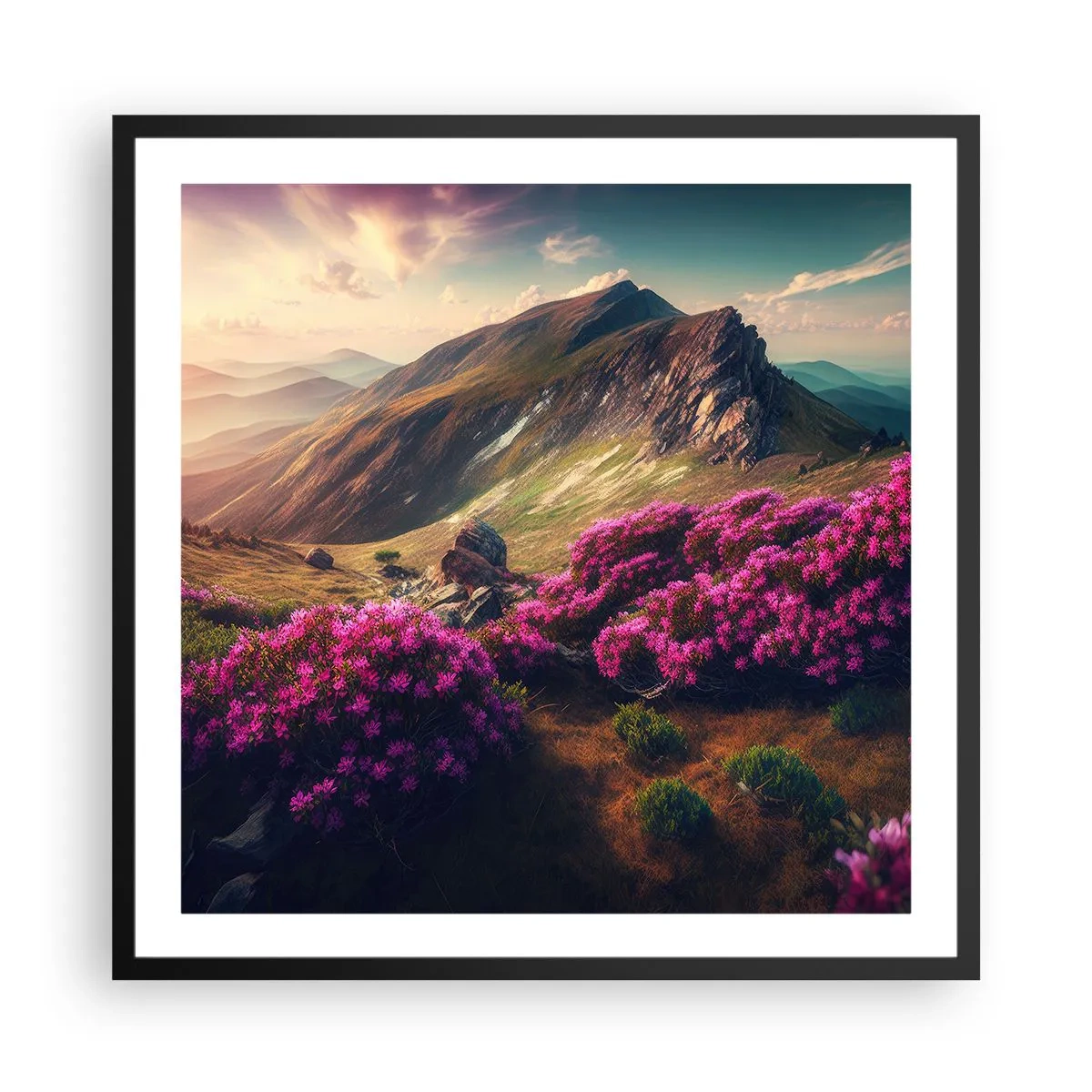Poster in einem schwarzem Rahmen - Sommer in den Bergen - 60x60 cm