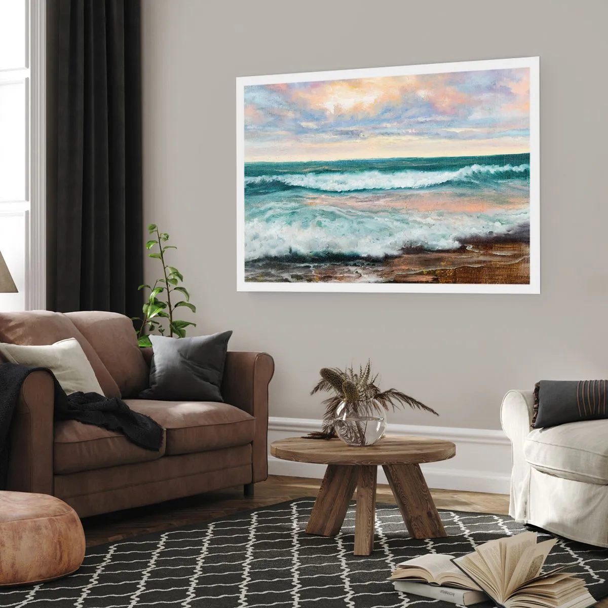 Poster - Meereswellen vor einem bewölkten Himmel bei Sonnenuntergang - 100x70cm - Hier werden Sie Ihre Seele baumeln lassen - Moderne Wanddekoration für Wohnzimmer und Schlafzimmer ARTTOR