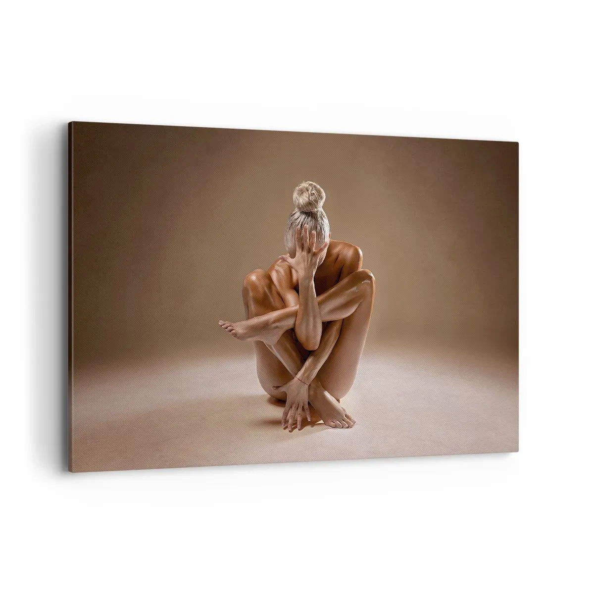 Bild auf Leinwand - Leinwandbild - Künstlerische Silhouette einer Frau auf beigem Hintergrund - 120x80cm - Die Einheit von Körper und Geist - Moderne Wanddekoration für Wohnzimmer und Schlafzimmer ARTTOR