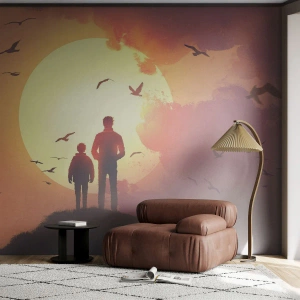 Maßgeschneiderte Fototapete Standard Eco - Von Angesicht zu Angesicht mit der Sonne - Abstraktion, Fantasie, Stück