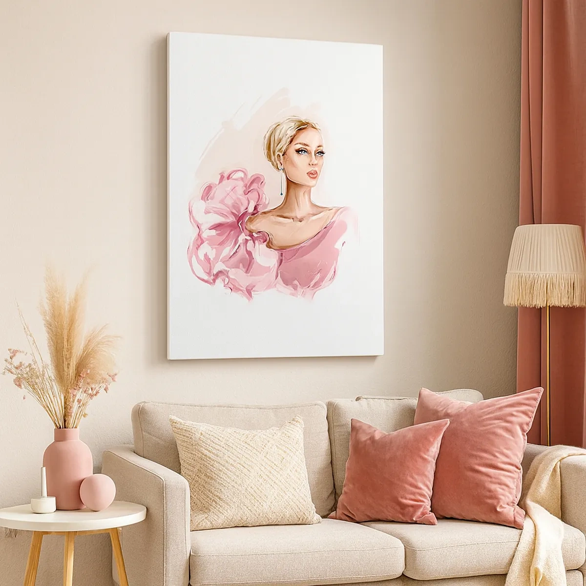 Bild auf Leinwand - Leinwandbild - Porträt einer Frau in einem rosa Kleid vor hellem Hintergrund - 50x70cm - Wie gemalt ... - Moderne Wanddekoration für Wohnzimmer und Schlafzimmer ARTTOR