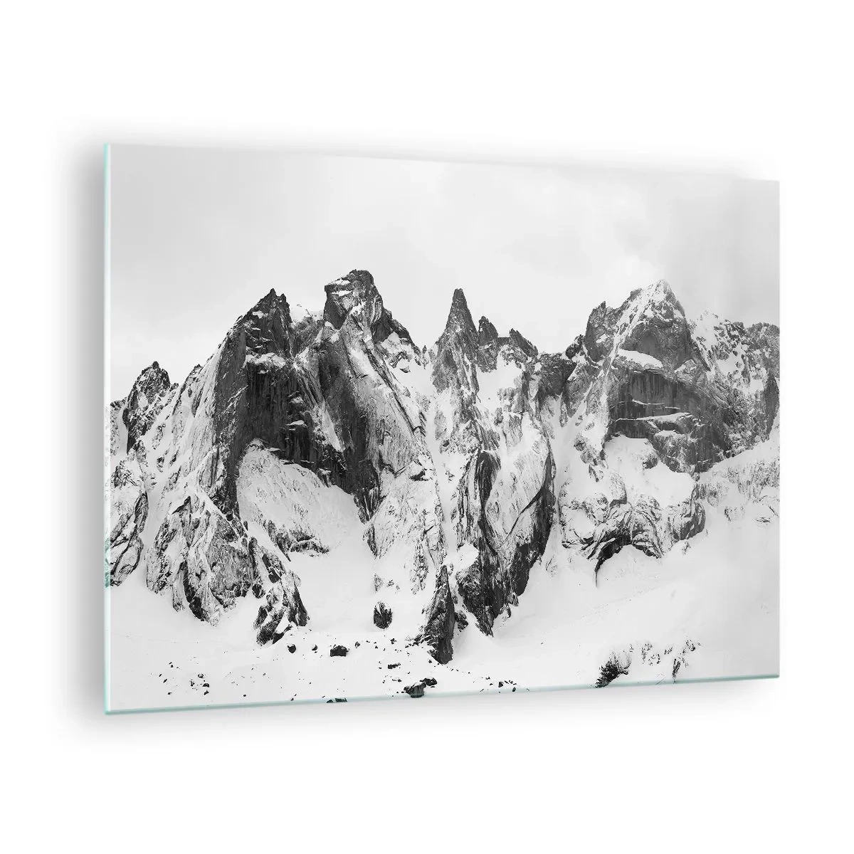 Glasbild - Bild auf glas - Schwarz-weiße schneebedeckte Berggipfel - 70x50cm - Gefährlicher Granitgrat - Moderne Wanddekoration für Wohnzimmer und Schlafzimmer ARTTOR