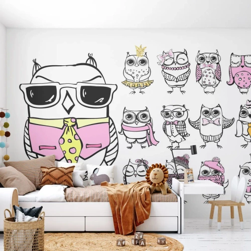 Selbstklebende Fototapete Deluxe Sticker - So viele Rollen zu spielen - Für Kinder, Eule, Kinder - 300x210 cm