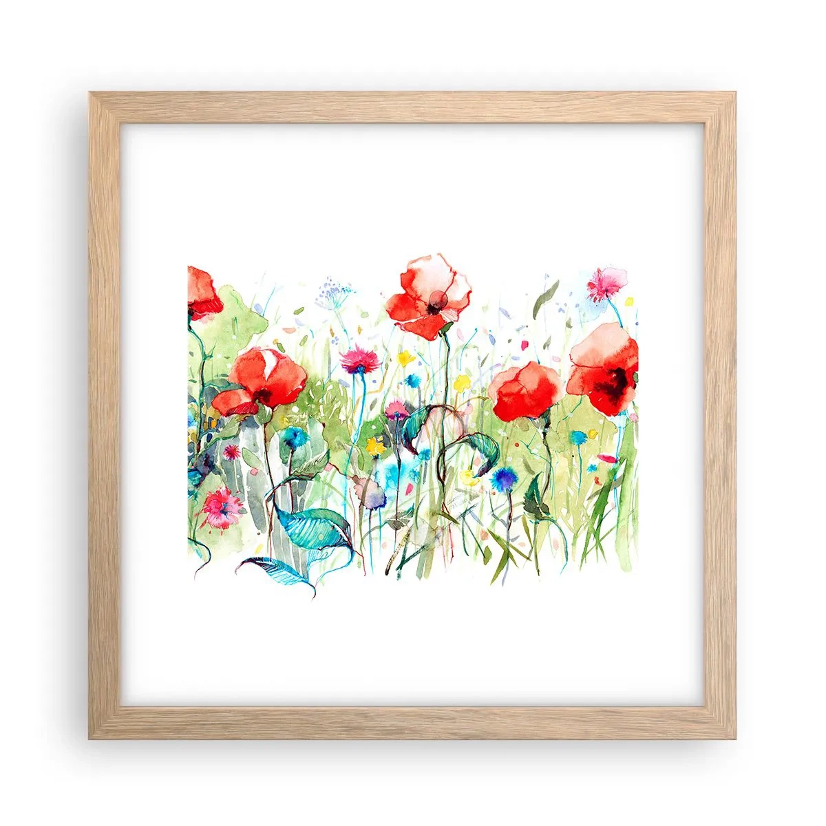 Poster in einem Rahmen aus heller Eiche - Blühende Maiwiese - 30x30 cm