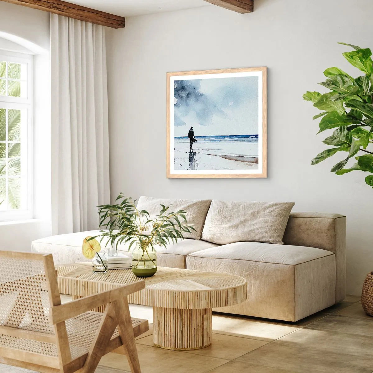 Poster in einem Rahmen aus heller Eiche - Gespräch mit dem Meer - 30x30 cm